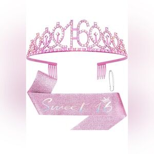 Pink Glitter 16 Tiara and Sash Set